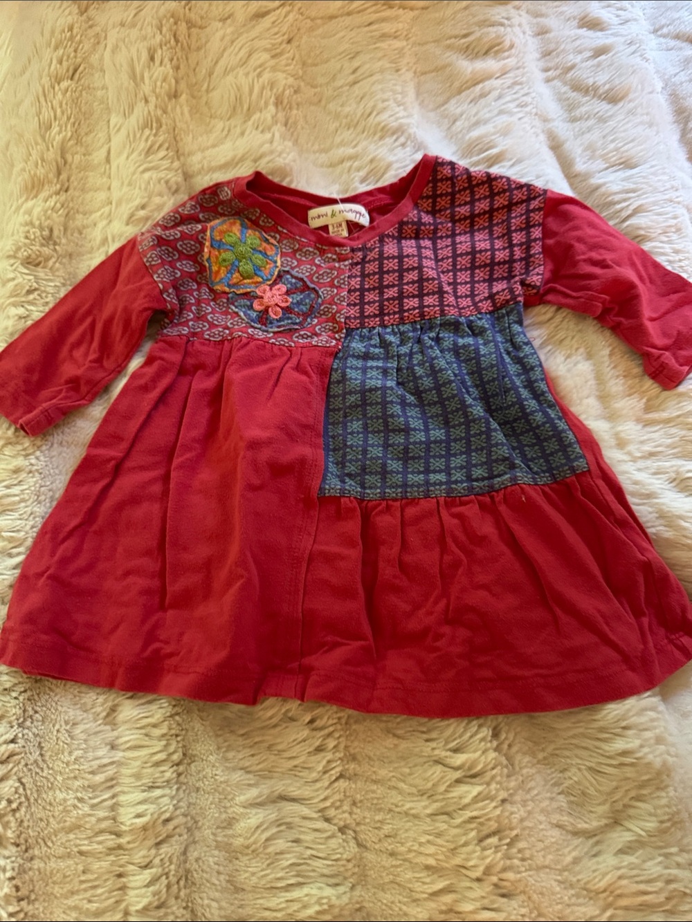 Mimi & Maggie Red Patchwork Floral Embroidered Girl’s Dress